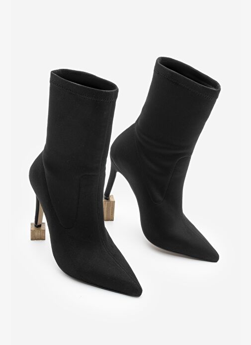Kadın Sivri Burun Fermuarsız Streç Süet Topuklu Bot Pesina Siyah - Görsel 2