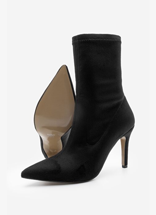 Kadın Sivri Burun Fermuarsız Streç Süet Topuklu Bot Pesina Siyah - Görsel 7