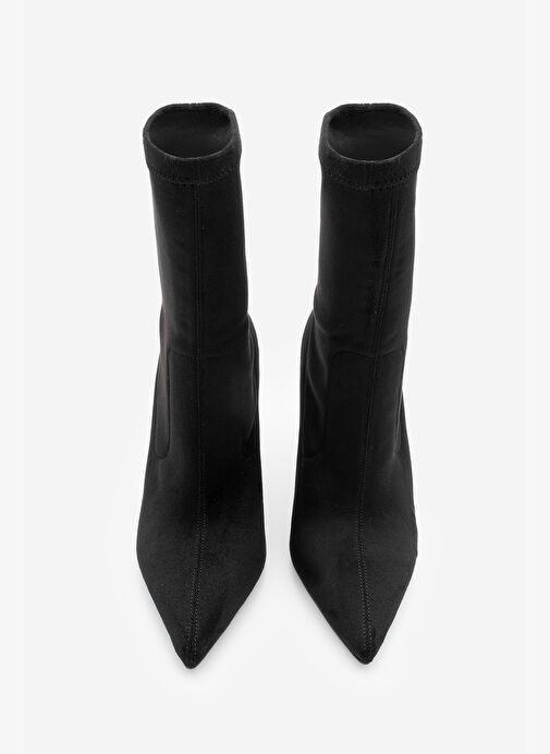 Kadın Sivri Burun Fermuarsız Streç Süet Topuklu Bot Pesina Siyah - Görsel 5