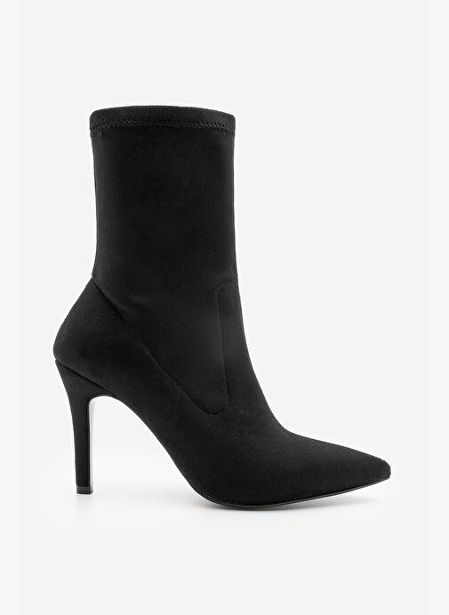 Kadın Sivri Burun Fermuarsız Streç Süet Topuklu Bot Pesina Siyah - Görsel 3