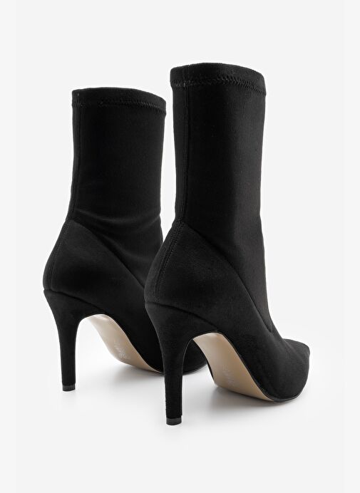 Kadın Sivri Burun Fermuarsız Streç Süet Topuklu Bot Pesina Siyah - Görsel 6