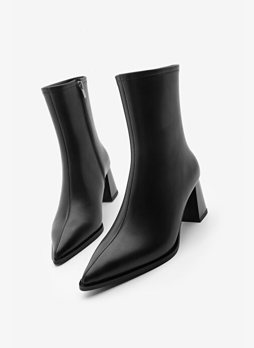 Kadın Kalın Topuklu Sivri Burun Bot Simva Siyah - Görsel 2