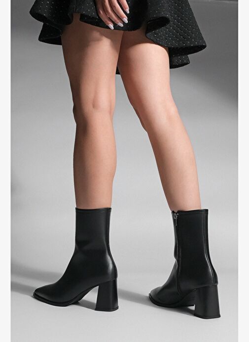 Kadın Kalın Topuklu Sivri Burun Bot Simva Siyah - Görsel 5