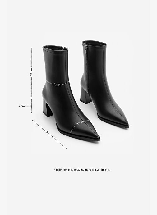 Kadın Kalın Topuklu Sivri Burun Bot Simva Siyah - Görsel 9