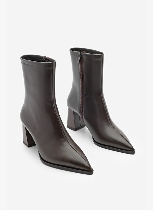 Kadın Kalın Topuklu Sivri Burun Bot Simva Kahve - Görsel 6