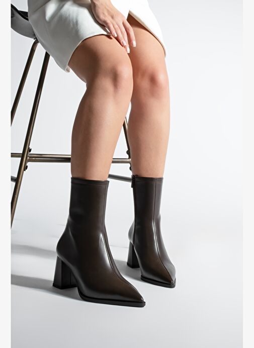 Kadın Kalın Topuklu Sivri Burun Bot Simva Kahve - Görsel 7