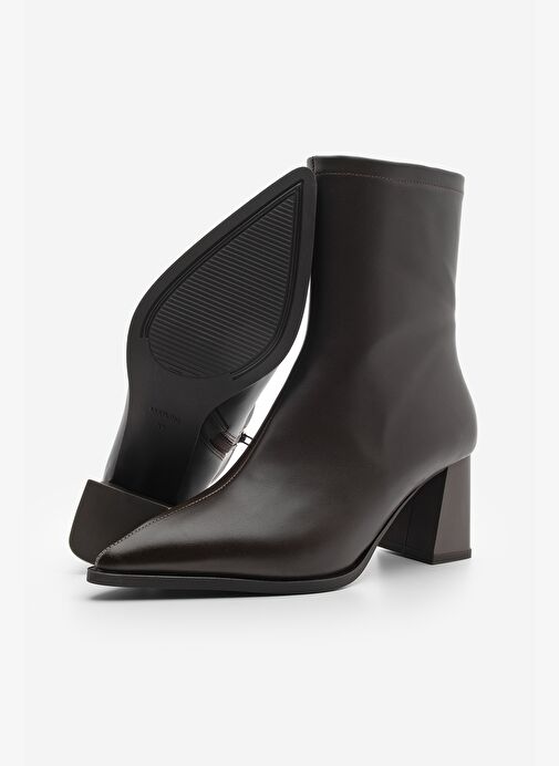 Kadın Kalın Topuklu Sivri Burun Bot Simva Kahve - Görsel 5