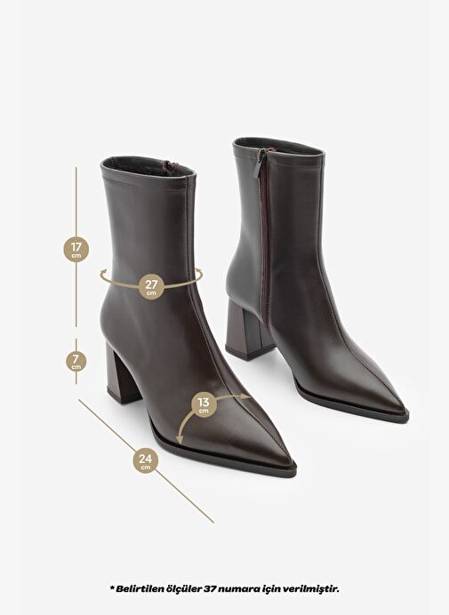 Kadın Kalın Topuklu Sivri Burun Bot Simva Kahve - Görsel 2