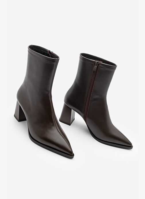 Kadın Kalın Topuklu Sivri Burun Bot Simva Kahve - Görsel 3