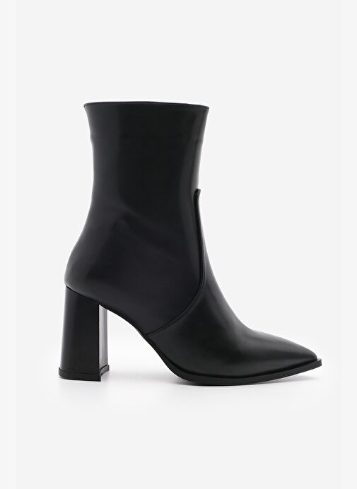 Kadın Yandan Fermuar Sivri Burun Kalın Topuklu Bot Laktone Siyah - Görsel 4
