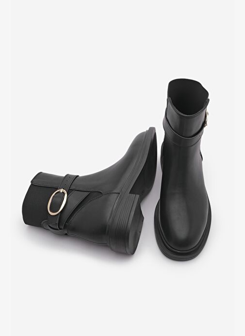 Kadın Altın Tokalı Lastikli Günlük Bot Rodop Siyah - Görsel 8