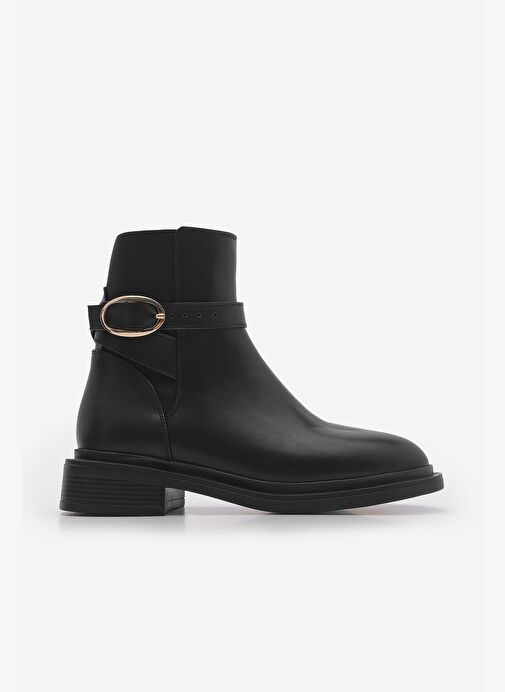 Kadın Altın Tokalı Lastikli Günlük Bot Rodop Siyah - Görsel 4