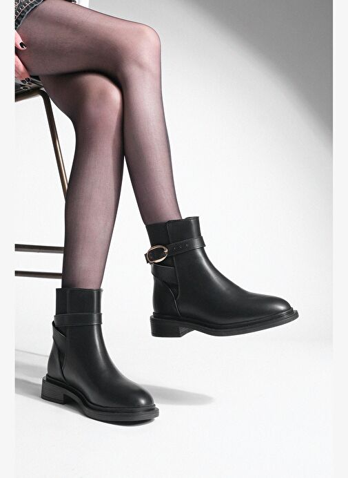 Kadın Altın Tokalı Lastikli Günlük Bot Rodop Siyah - Görsel 5