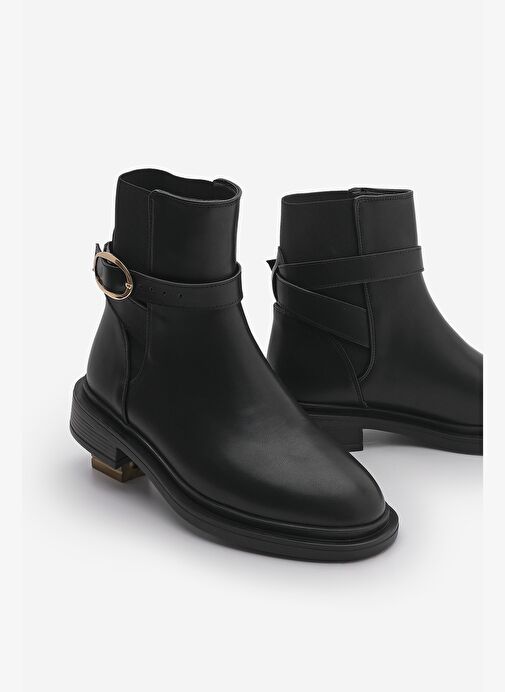 Kadın Altın Tokalı Lastikli Günlük Bot Rodop Siyah - Görsel 2