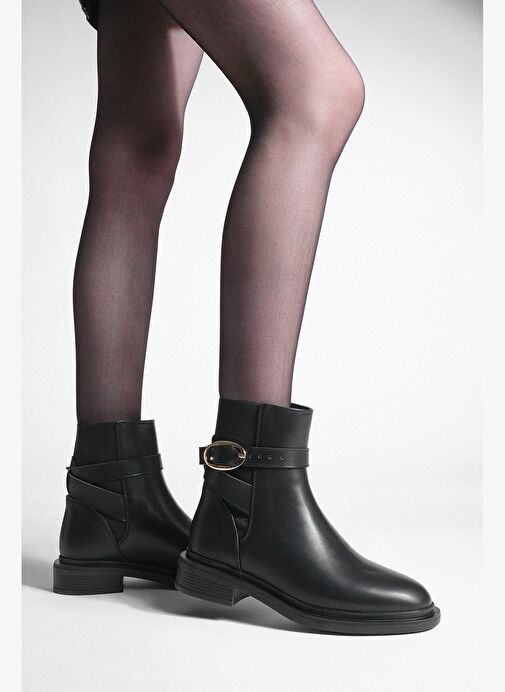 Kadın Altın Tokalı Lastikli Günlük Bot Rodop Siyah - Görsel 7