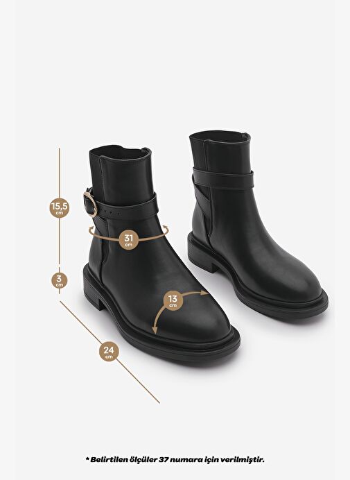 Kadın Altın Tokalı Lastikli Günlük Bot Rodop Siyah - Görsel 9