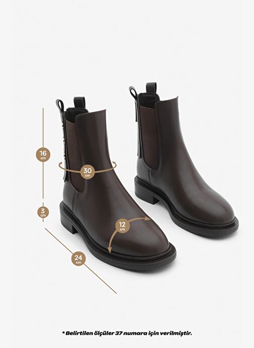 Kadın Altın Düğmeli Çift Lastikli Arkadan Fermuarlı Günlük Bot Valone Kahve - Görsel 7