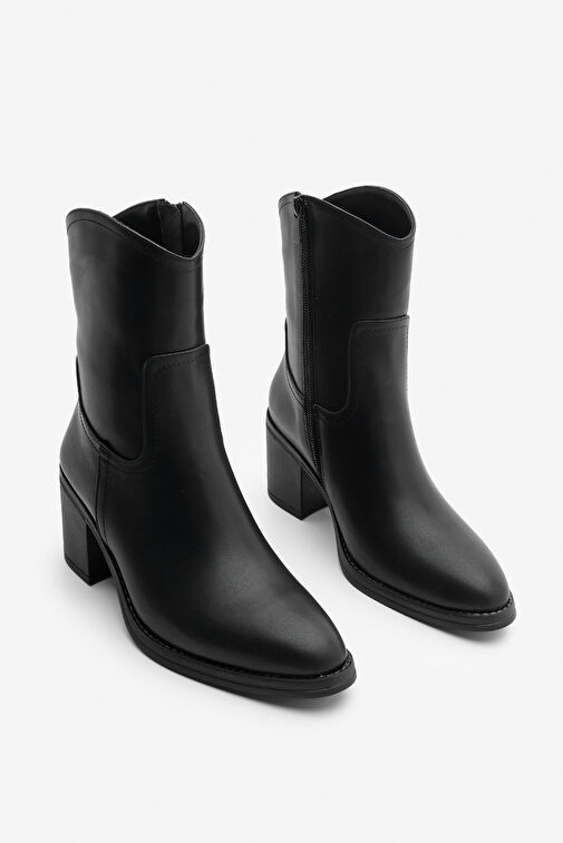 Kadın Fermuarlı Sivri Burun Kalın Topuklu Bot Tasim Siyah - Görsel 2