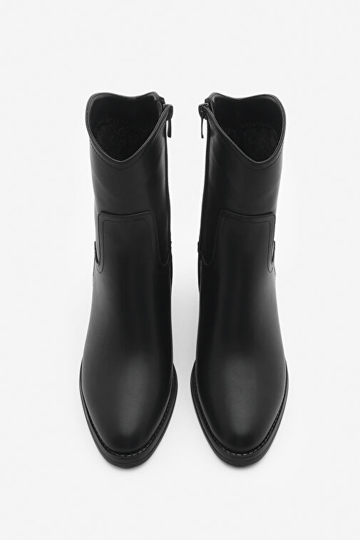 Kadın Fermuarlı Sivri Burun Kalın Topuklu Bot Tasim Siyah - Görsel 7