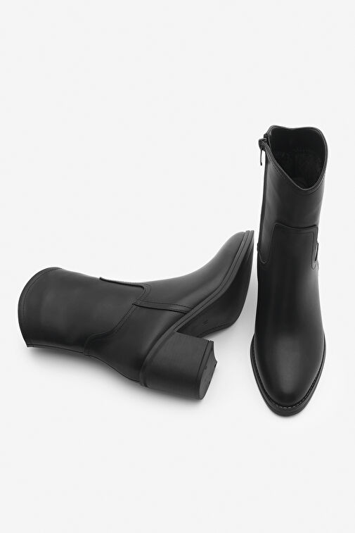 Kadın Fermuarlı Sivri Burun Kalın Topuklu Bot Tasim Siyah - Görsel 8