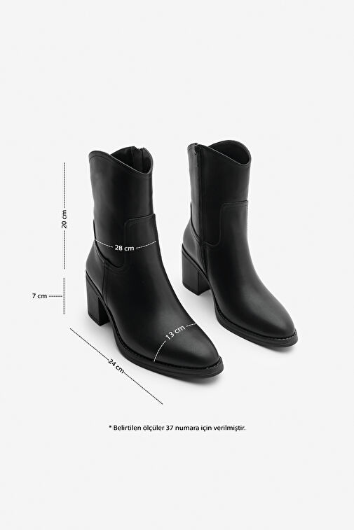 Kadın Fermuarlı Sivri Burun Kalın Topuklu Bot Tasim Siyah - Görsel 9