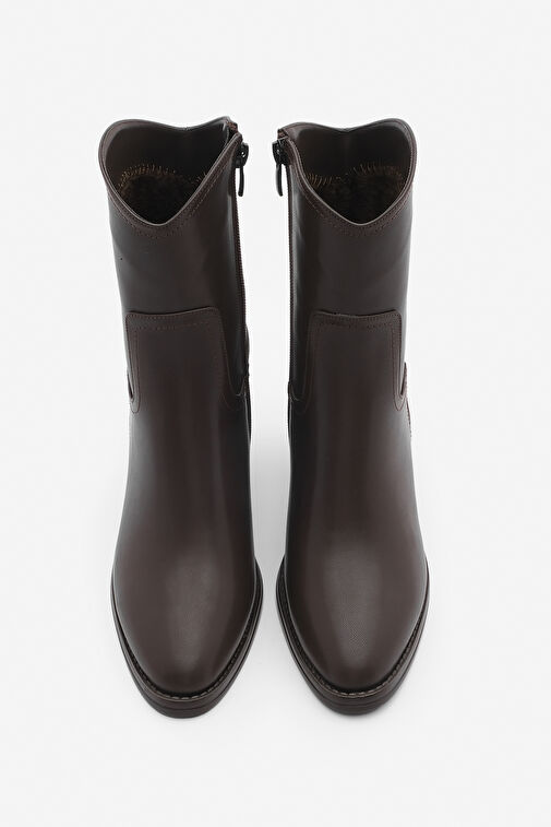 Kadın Fermuarlı Sivri Burun Kalın Topuklu Bot Tasim Kahve - Görsel 4