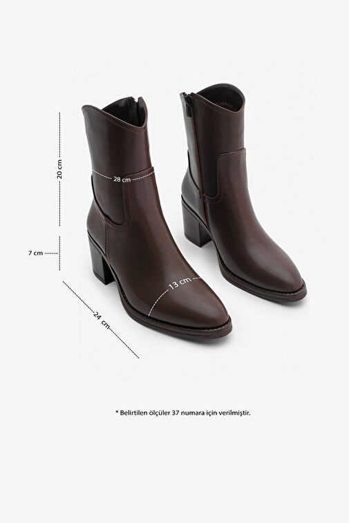 Kadın Fermuarlı Sivri Burun Kalın Topuklu Bot Tasim Kahve - Görsel 9