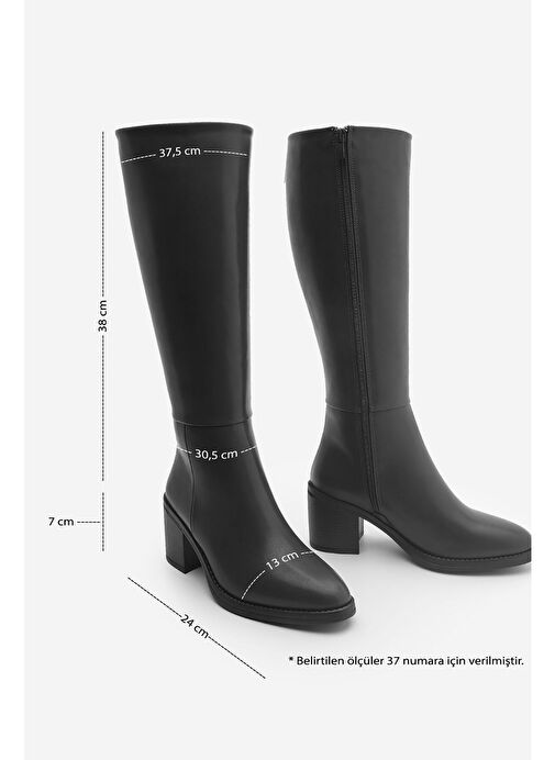 Kadın Kalın Topuklu Dizaltı Topuklu Çizme Aktone Siyah - Görsel 6