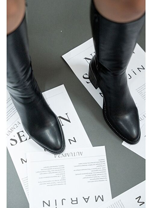 Kadın Kalın Topuklu Dizaltı Topuklu Çizme Aktone Siyah - Görsel 8