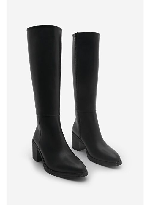 Kadın Kalın Topuklu Dizaltı Topuklu Çizme Aktone Siyah - Görsel 2