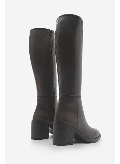 Kadın Kalın Topuklu Dizaltı Topuklu Çizme Aktone Kahve - Görsel 8