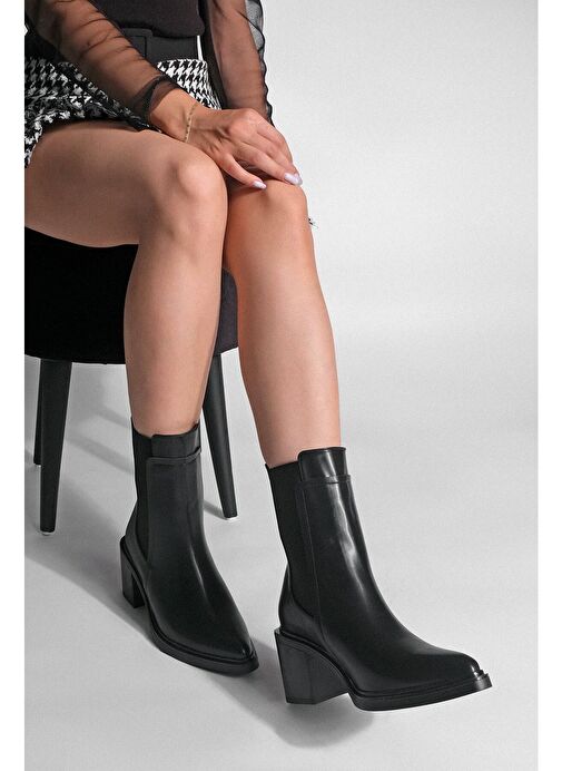 Kadın Çift Lastikli Chelsea Topuklu Bot Pisar Siyah - Görsel 8
