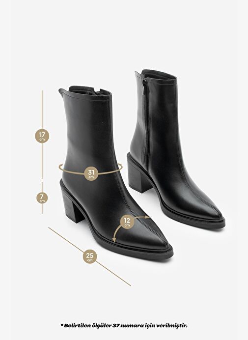 Kadın Yandan Fermuarlı Dikiş Detaylı Günlük Topuklu Bot Lakos Siyah - Görsel 9
