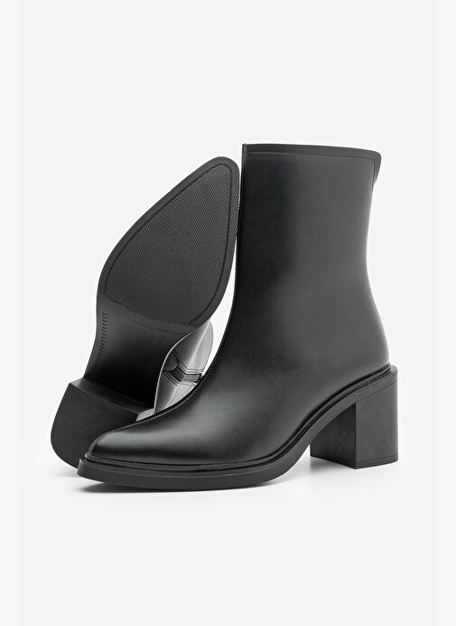 Kadın Yandan Fermuarlı Dikiş Detaylı Günlük Topuklu Bot Lakos Siyah - Görsel 8
