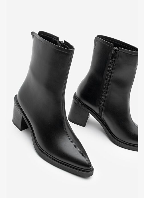 Kadın Yandan Fermuarlı Dikiş Detaylı Günlük Topuklu Bot Lakos Siyah - Görsel 2