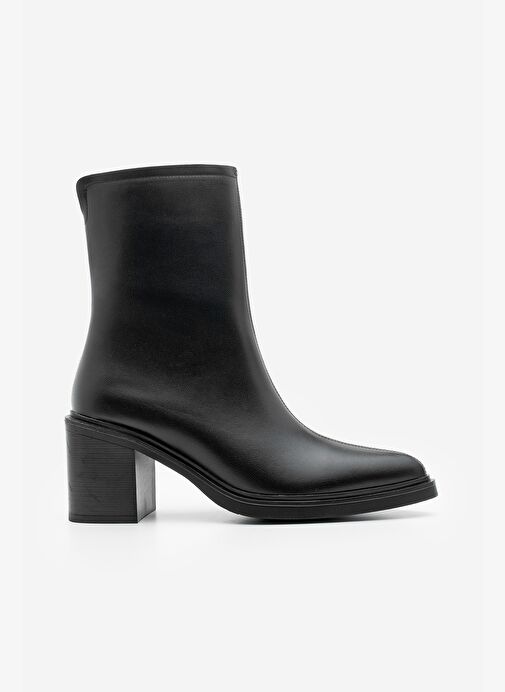 Kadın Yandan Fermuarlı Dikiş Detaylı Günlük Topuklu Bot Lakos Siyah - Görsel 4