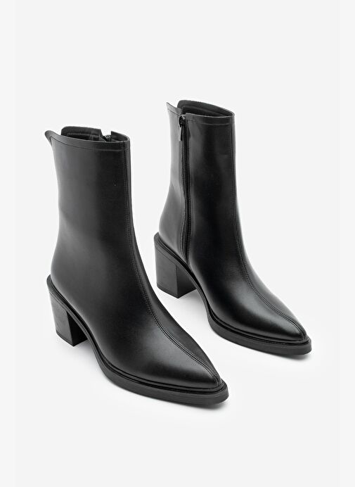 Kadın Yandan Fermuarlı Dikiş Detaylı Günlük Topuklu Bot Lakos Siyah - Görsel 5