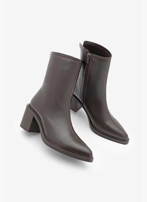 Kadın Yandan Fermuarlı Dikiş Detaylı Günlük Topuklu Bot Lakos Kahve - Görsel 2