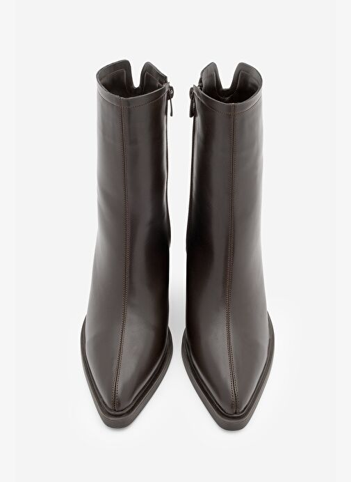 Kadın Yandan Fermuarlı Dikiş Detaylı Günlük Topuklu Bot Lakos Kahve - Görsel 6