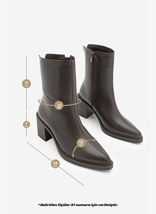 Kadın Yandan Fermuarlı Dikiş Detaylı Günlük Topuklu Bot Lakos Kahve - Görsel 9