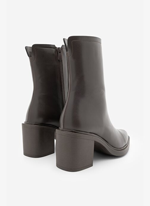 Kadın Yandan Fermuarlı Dikiş Detaylı Günlük Topuklu Bot Lakos Kahve - Görsel 7