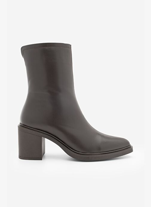 Kadın Yandan Fermuarlı Dikiş Detaylı Günlük Topuklu Bot Lakos Kahve - Görsel 4