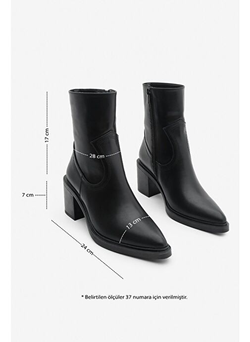 Kadın Dikiş Detaylı Yandan Fermuarlı Topuklu Bot Fortap Siyah - Görsel 6