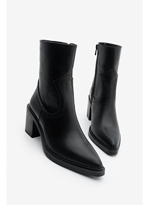 Kadın Dikiş Detaylı Yandan Fermuarlı Topuklu Bot Fortap Siyah - Görsel 3