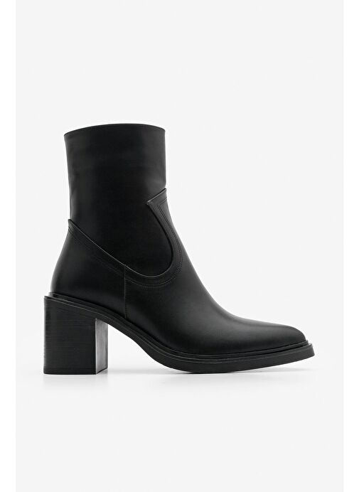 Kadın Dikiş Detaylı Yandan Fermuarlı Topuklu Bot Fortap Siyah - Görsel 4