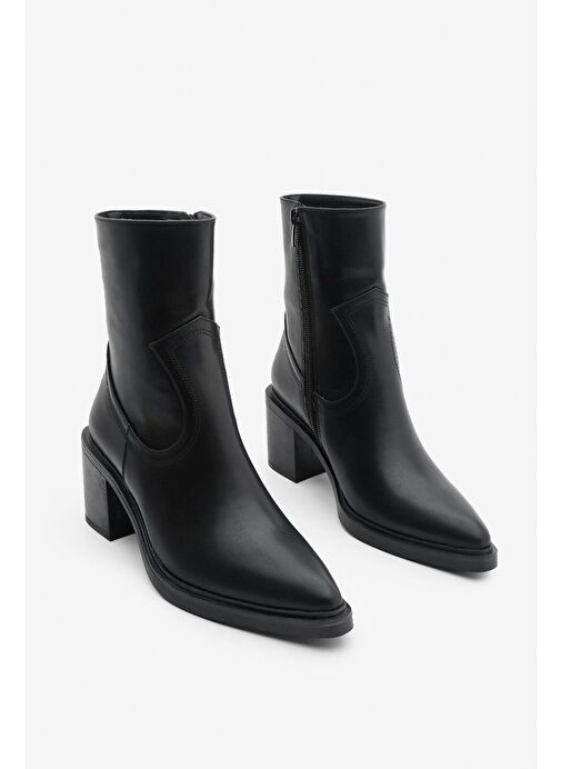 Kadın Dikiş Detaylı Yandan Fermuarlı Topuklu Bot Fortap Siyah - Görsel 2