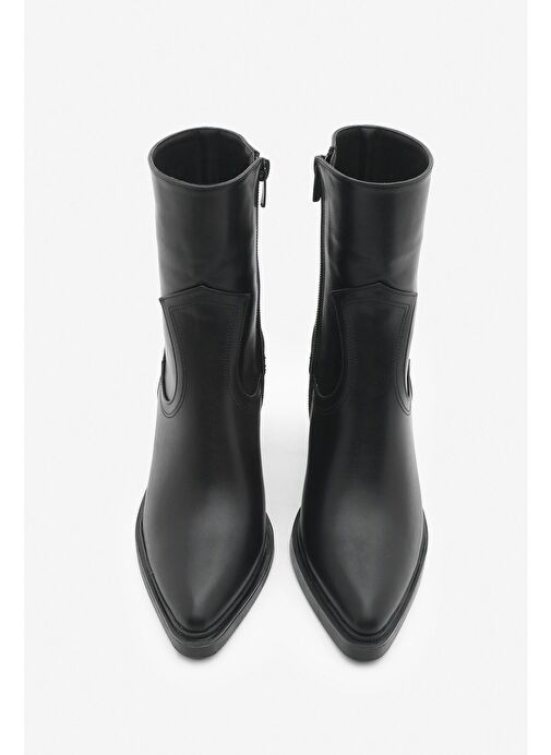 Kadın Dikiş Detaylı Yandan Fermuarlı Topuklu Bot Fortap Siyah - Görsel 5