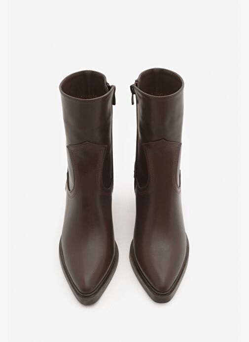 Kadın Dikiş Detaylı Yandan Fermuarlı Topuklu Bot Fortap Kahve - Görsel 7