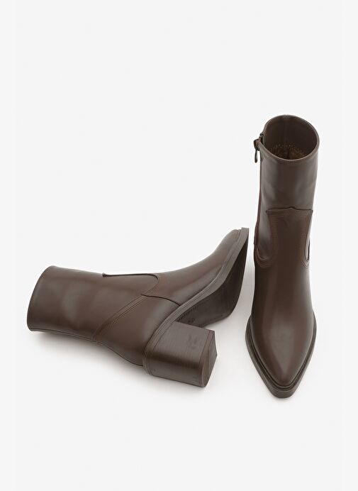 Kadın Dikiş Detaylı Yandan Fermuarlı Topuklu Bot Fortap Kahve - Görsel 8