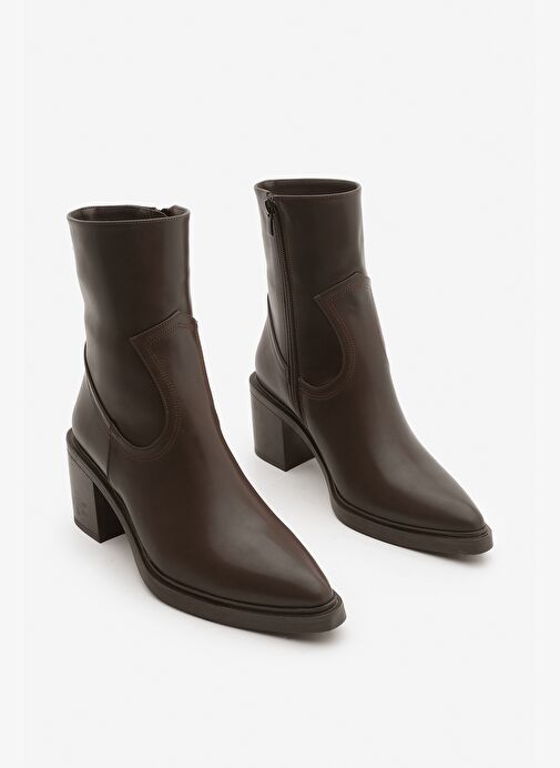 Kadın Dikiş Detaylı Yandan Fermuarlı Topuklu Bot Fortap Kahve - Görsel 6